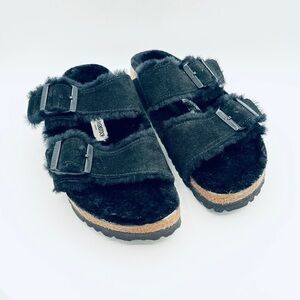 Birkenstock Arizona Shearling Black Size Ladies 9/Mens 7 MSRP $160